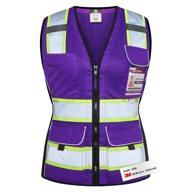 Dib Safety Vest for Women with Pockets, Mesh Reflective Vest High Visibility, ANSI Class 2 Made with 3M Reflective Tape, Purple M - Image 1
