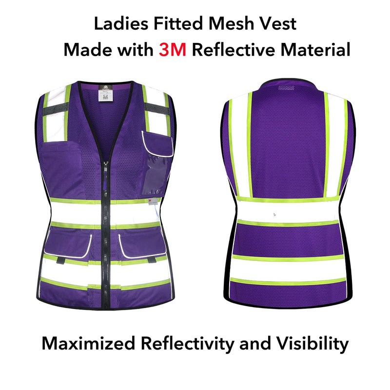 Dib Safety Vest for Women with Pockets, Mesh Reflective Vest High Visibility, ANSI Class 2 Made with 3M Reflective Tape, Purple M - Image 2
