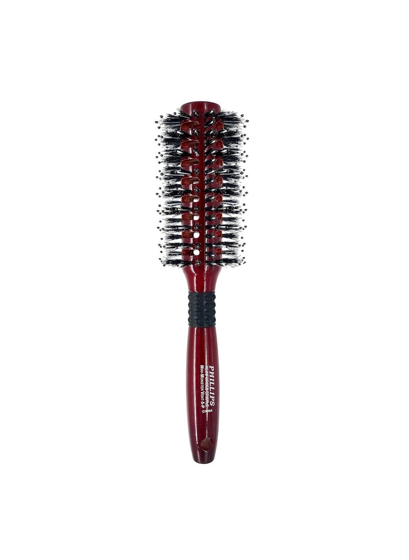 Phillips Brush - Phillips Brush Mini Monster Vent 5 PolyTipped Professional Hair Brush 225 Diameter Barrel  Vented Blowout Hairbrush with Nylon Reinforced Boar Hair Bristles Beech Wood Handle with Rubber Grip - Image 1