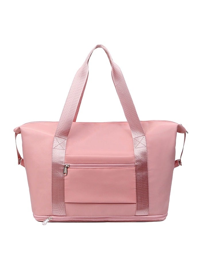شنطة نادي، شنطة سفر يد، شنطة سفر صغيره - حقيبة سفر قابلة للطي بسعة كبيرة بمقصورات للأغراض المبللة، مضادة للماء ومقاومة للتمزق، حقيبة دفل بسيطة للنساء (وردية) - Image 2