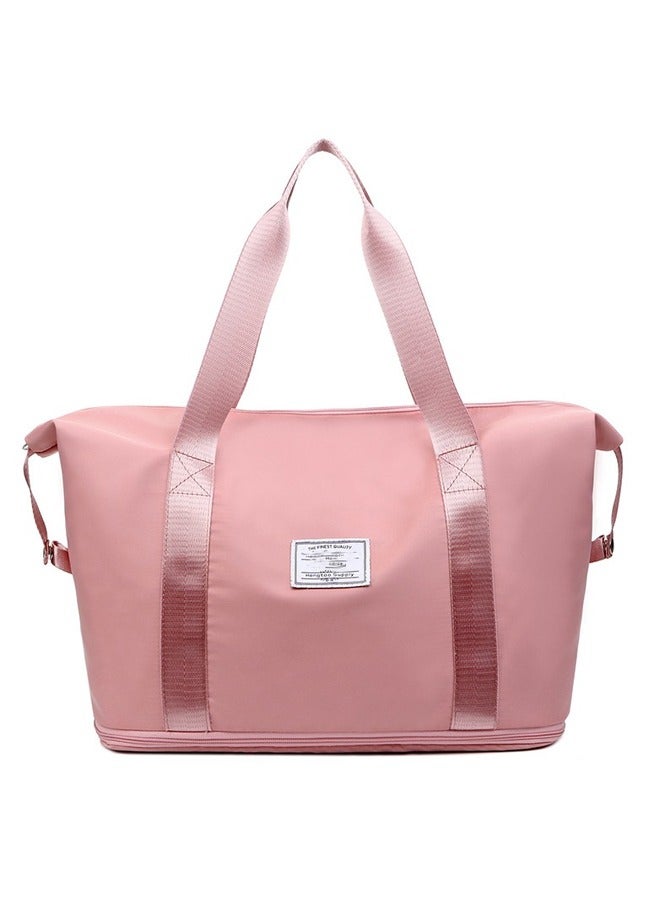 شنطة نادي، شنطة سفر يد، شنطة سفر صغيره - حقيبة سفر قابلة للطي بسعة كبيرة بمقصورات للأغراض المبللة، مضادة للماء ومقاومة للتمزق، حقيبة دفل بسيطة للنساء (وردية) - Image 1