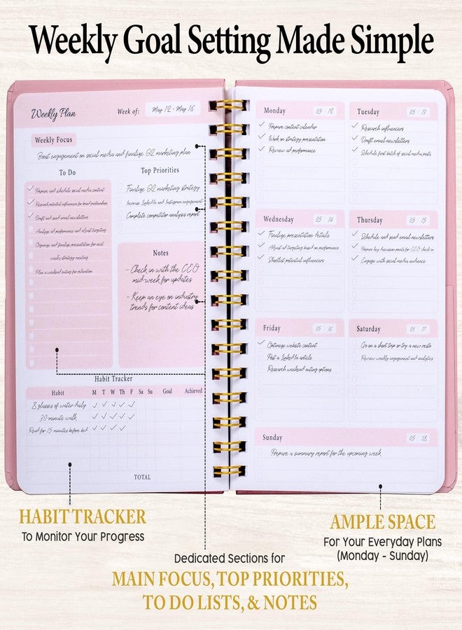 Only Zest Undated Weekly Planner, Aesthetic Weekly To Do List Notebook with Goal and Habit Tracker Organizer, Compact, Soft Touch Hardcover - Stylish Journal for School, Office Pink - Image 2
