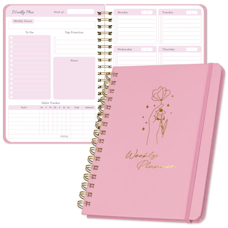 Only Zest Undated Weekly Planner, Aesthetic Weekly To Do List Notebook with Goal and Habit Tracker Organizer, Compact, Soft Touch Hardcover - Stylish Journal for School, Office Pink - Image 1