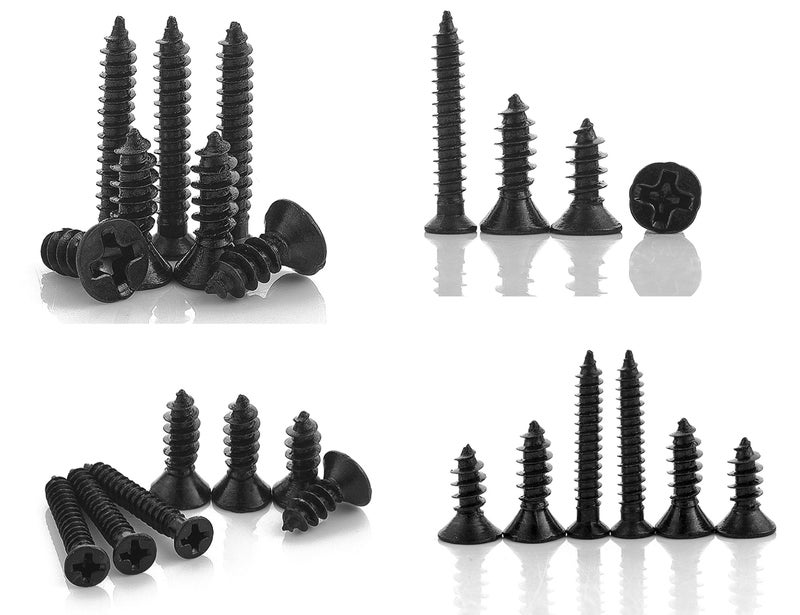 LBY 900pcs M1.7 M2 M2.3 x 5mm / 8mm/ 12mm Flat Head Self-Tapping Sheetmetal Screw Assortment Kit, Mini Wood Screws, 9 Sizes, Carbon Steel (Black) - Image 3