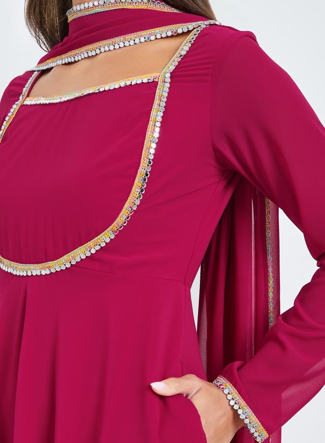 ستايلي فستان طويل بياقة مربعة مع وشاح - Image 4