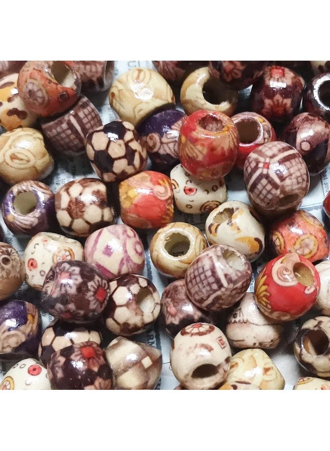 BetterJonny 200Pcs Mixed Painted Barrel Wood Spacer Beads Betterjonny 17X16Mm Round Printed Pattern Drum Wood Loose Beads For Diy Making Bracelet Necklace Jewelry Hair Craft Project - Image 3
