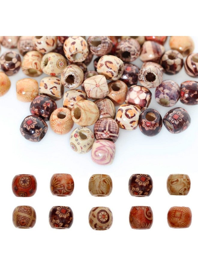 BetterJonny 200Pcs Mixed Painted Barrel Wood Spacer Beads Betterjonny 17X16Mm Round Printed Pattern Drum Wood Loose Beads For Diy Making Bracelet Necklace Jewelry Hair Craft Project - Image 1