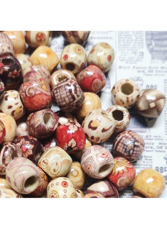 BetterJonny 200Pcs Mixed Painted Barrel Wood Spacer Beads Betterjonny 17X16Mm Round Printed Pattern Drum Wood Loose Beads For Diy Making Bracelet Necklace Jewelry Hair Craft Project - Image 4