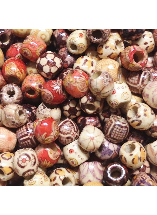 BetterJonny 200Pcs Mixed Painted Barrel Wood Spacer Beads Betterjonny 17X16Mm Round Printed Pattern Drum Wood Loose Beads For Diy Making Bracelet Necklace Jewelry Hair Craft Project - Image 2