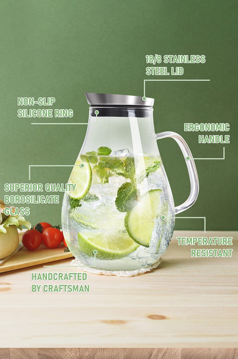 susteas SUSTEAS 2 Liter Glass Pitcher, Water Pitcher with Removable Lid And Wide Handle, Easy Clean Juice Jug for Fridge, Beverage Carafe for Cold/Hot Water, Iced Tea, 1 Long-Handled Brush Included  - Image 3