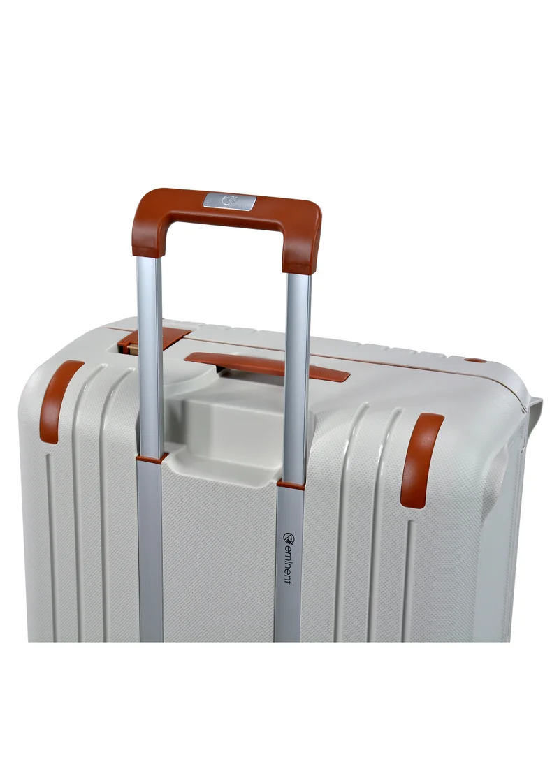 eminent Vertica Hard Case Travel Bag Medium Luggage Trolley Polypropylene Lightweight Suitcase 4 Quiet Double Spinner Wheels With TSA Lock B0006 Off White Brown Trim