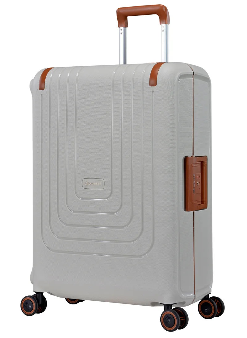 إيمينينت Vertica Hard Case Travel Bag Medium Luggage Trolley Polypropylene Lightweight Suitcase 4 Quiet Double Spinner Wheels With TSA Lock B0006 Off White Brown Trim