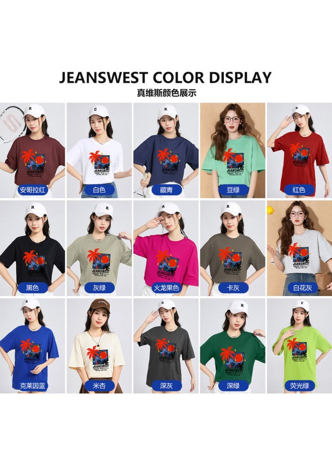 Jeanswest Basic Printed Short Sleeve T-shirt For Women - Summer Loose Fit Round Neck Slimming Cotton Top (versatile Casual Tee) - Image 3
