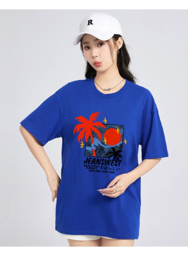 Jeanswest Basic Printed Short Sleeve T-shirt For Women - Summer Loose Fit Round Neck Slimming Cotton Top (versatile Casual Tee) - Image 1