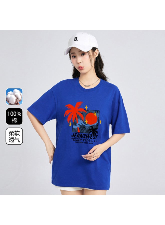 Jeanswest Basic Printed Short Sleeve T-shirt For Women - Summer Loose Fit Round Neck Slimming Cotton Top (versatile Casual Tee) - Image 2