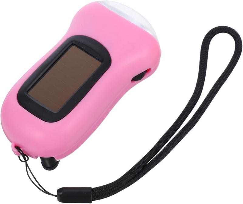 Solar Hand Crank Emergency LED Flashlight Pink Dual Charging Compact Lightweight Torch - Image 2