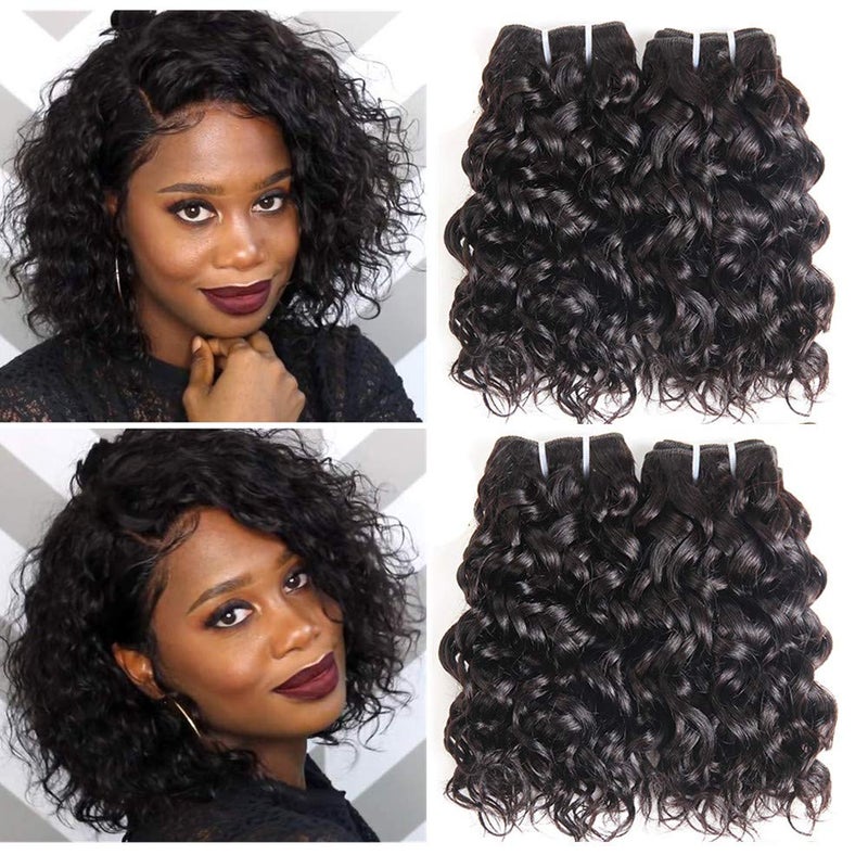 YAMI 8a Brazilian Water Wave Bundles, Short Wet and Wavy Human Hair Bundles for Black Women, Brazilian Curly Weave 4 Pcs 100% Unprocessed Ocean Wave Hair Extensions (8 8 8 8, 200g) - Image 1