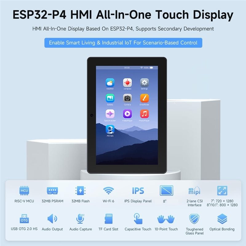 لوحة عرض لمسية ESP32-P4-WIFI6 مقاس 8 بوصات بتقنية HMI، شاشة لمس سعوية IPS، شاشة TFT LCD مزودة بكاميرا، مناسبة لتطبيقات إنترنت الأشياء الذكية والمشاريع اليدوية - Image 5