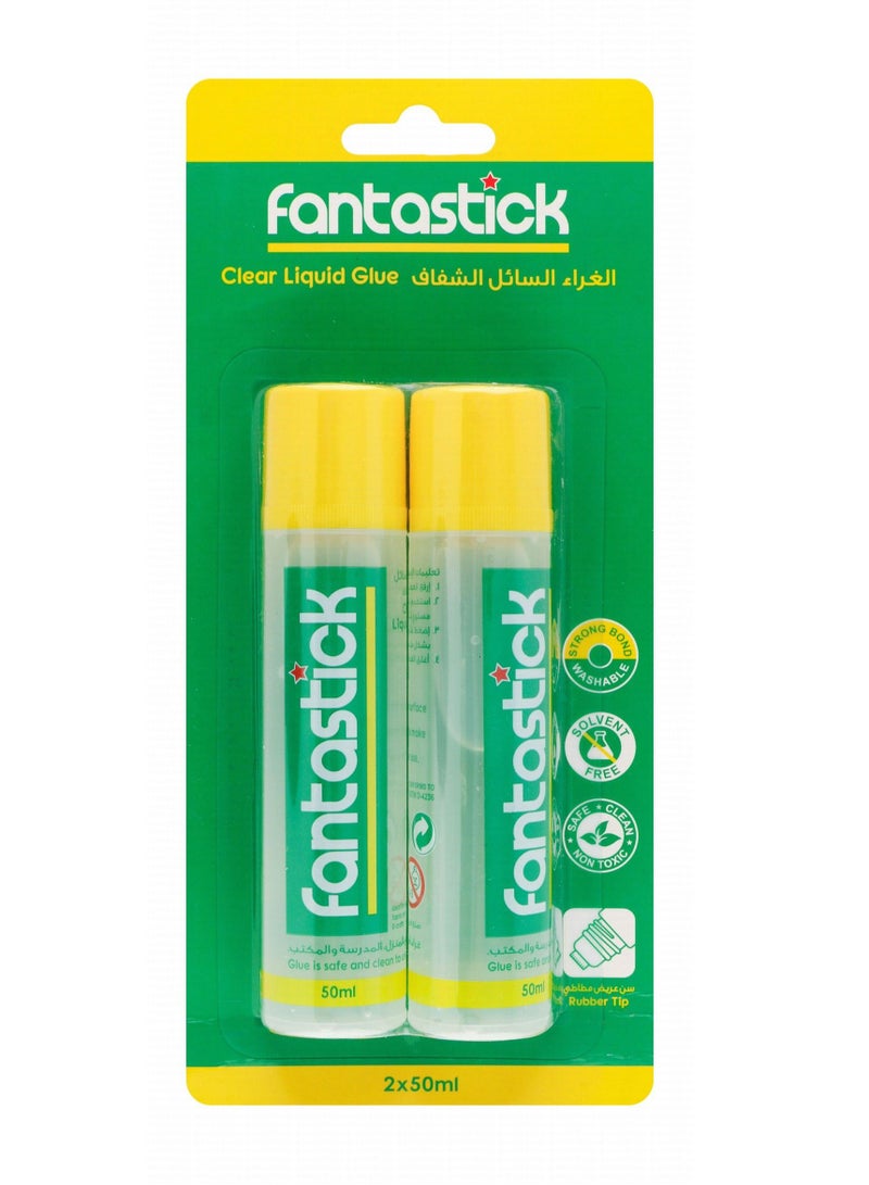 Fantastick غراء سائل شفاف مكون من قطعتين، محتوى 50 مل لكل زجاجة