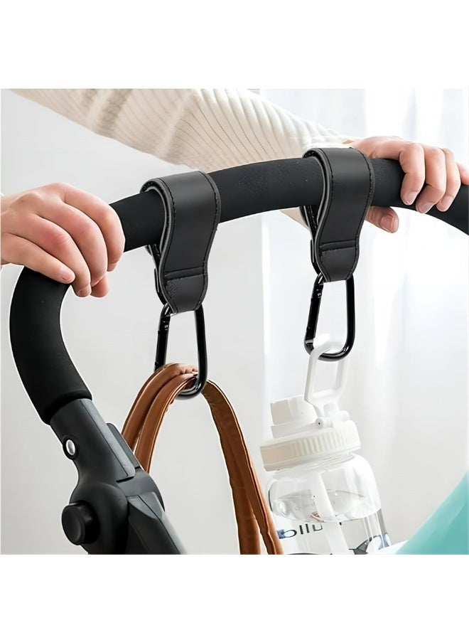 4 PCS Stroller Hooks – Multi-Functional Baby Stroller Bag Clips, Leather Hooks for Diaper Bags, Pet Stroller, Grocery  Shopping Bags - Image 2