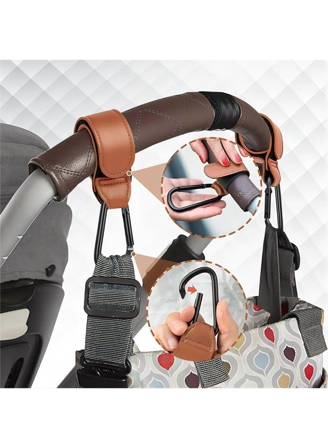 4 PCS Stroller Hooks – Multi-Functional Baby Stroller Bag Clips, Leather Hooks for Diaper Bags, Pet Stroller, Grocery  Shopping Bags - Image 5