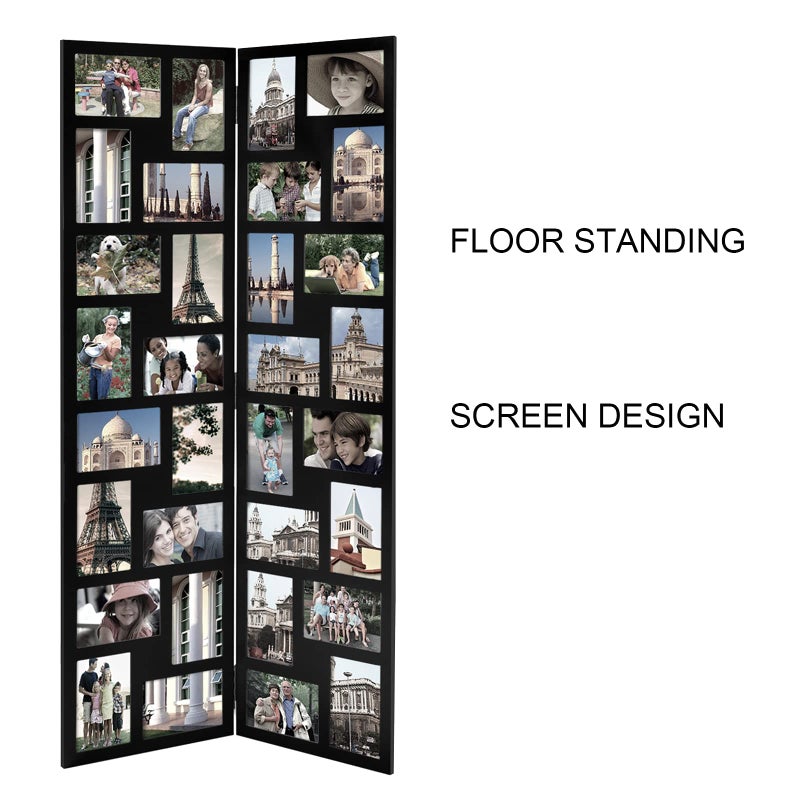 Adeco Black Wood Hinged Folding Screen-Style Collage Picture Photo Frame 32 Openings, 4x6 - Image 4