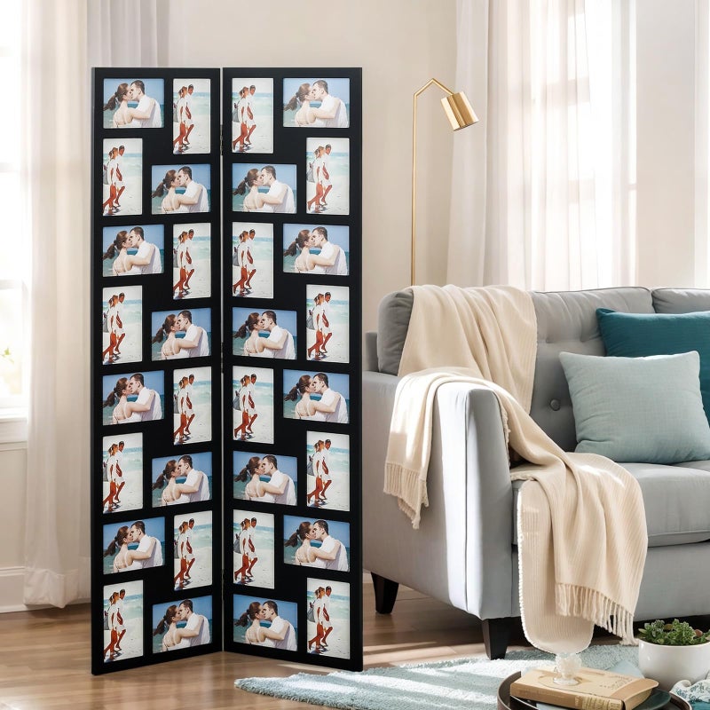 Adeco Black Wood Hinged Folding Screen-Style Collage Picture Photo Frame 32 Openings, 4x6 - Image 3
