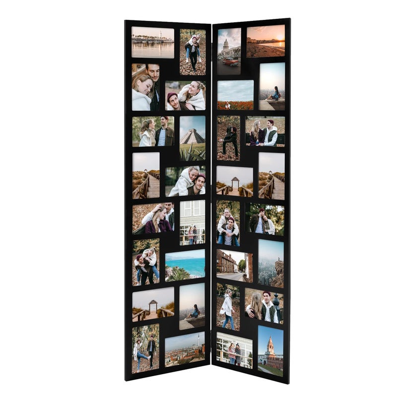 Adeco Black Wood Hinged Folding Screen-Style Collage Picture Photo Frame 32 Openings, 4x6 - Image 1