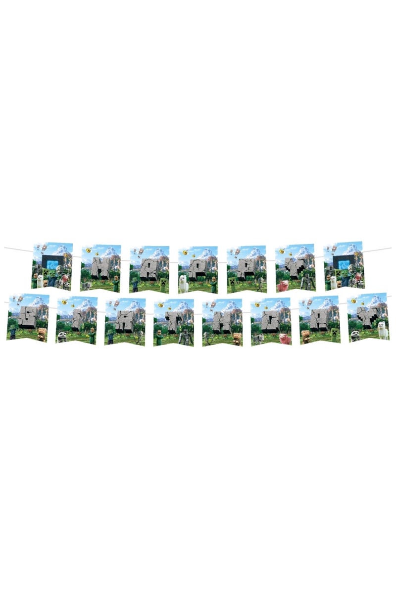 JAYATO 82 PCS for 10 Person Minecraft-themed Birthday Party Tableware decoration, including children's birthday paper plates, pull flags and tablecloths. - Image 2
