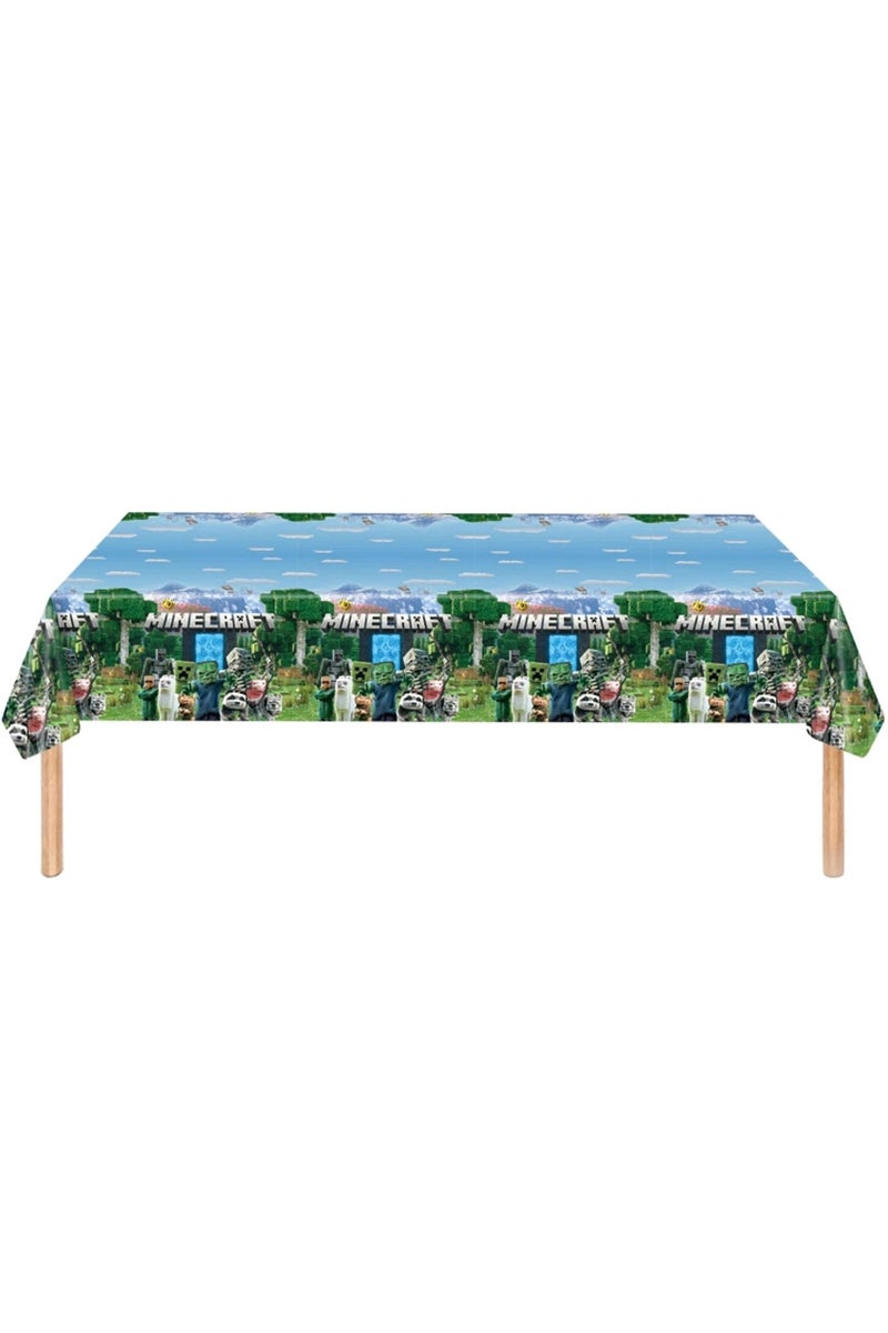 JAYATO 82 PCS for 10 Person Minecraft-themed Birthday Party Tableware decoration, including children's birthday paper plates, pull flags and tablecloths. - Image 3
