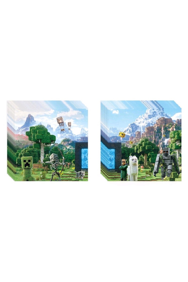 JAYATO 82 PCS for 10 Person Minecraft-themed Birthday Party Tableware decoration, including children's birthday paper plates, pull flags and tablecloths. - Image 4