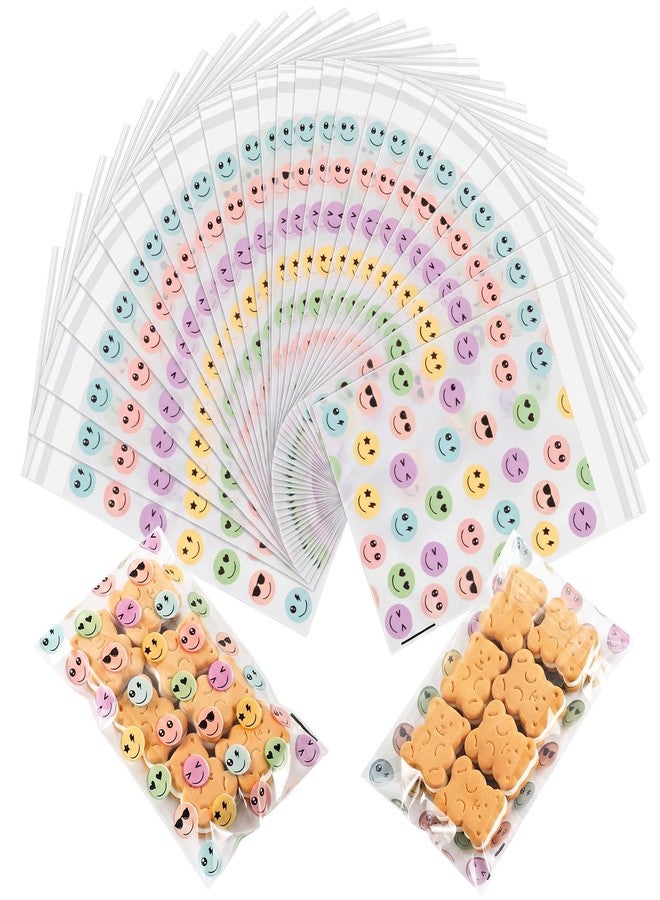 Epakh 200 Pcs Smile Face Cellophane Bags, Self-adhesive Clear Cookie Treats Candy Bags for Party Favors Sport Teams Birthday Theme Party Supplies - Image 1
