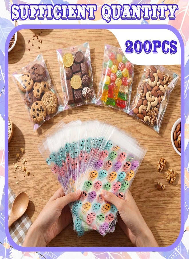 Epakh 200 Pcs Smile Face Cellophane Bags, Self-adhesive Clear Cookie Treats Candy Bags for Party Favors Sport Teams Birthday Theme Party Supplies - Image 5