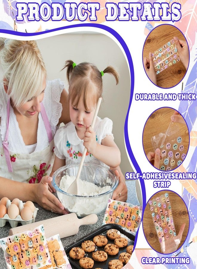 Epakh 200 Pcs Smile Face Cellophane Bags, Self-adhesive Clear Cookie Treats Candy Bags for Party Favors Sport Teams Birthday Theme Party Supplies - Image 4