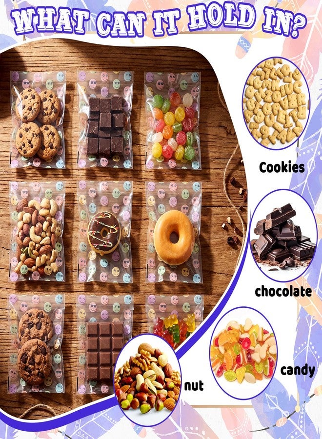 Epakh 200 Pcs Smile Face Cellophane Bags, Self-adhesive Clear Cookie Treats Candy Bags for Party Favors Sport Teams Birthday Theme Party Supplies - Image 2