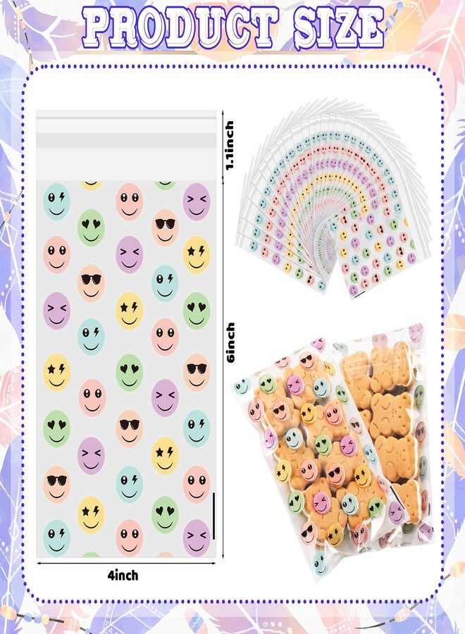 Epakh 200 Pcs Smile Face Cellophane Bags, Self-adhesive Clear Cookie Treats Candy Bags for Party Favors Sport Teams Birthday Theme Party Supplies - Image 3