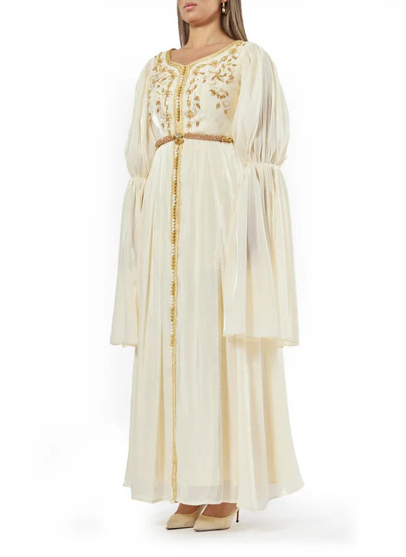 امري Tiered Puff Sleeve Metallic Lace Embellished Kaftan