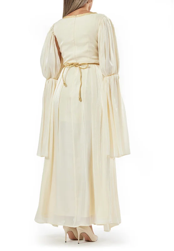 Amri Tiered Puff Sleeve Metallic Lace Embellished Kaftan