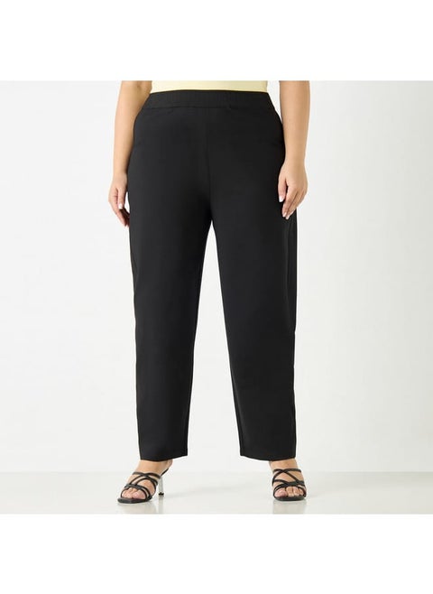 Plus Size Ulla Popken Solid Pants with Elasticated Waistband