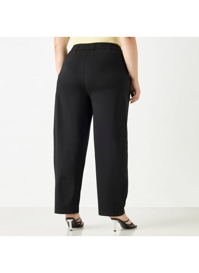 Ulla Popken Plus Size Ulla Popken Solid Pants with Elasticated Waistband  - Image 3