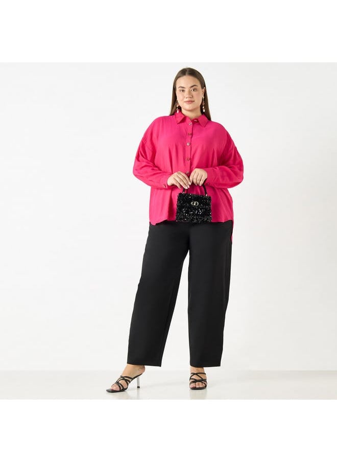 Ulla Popken Plus Size Ulla Popken Solid Pants with Elasticated Waistband  - Image 2