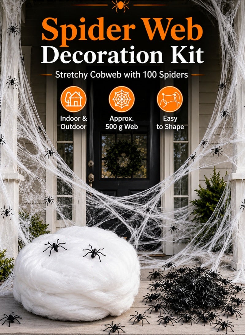 Topyich Spider Web Decorations, 1400 sq ft Stretchy Fake Cobweb with 100 Black Plastic Spiders, Festival Decor Set for Indoor Outdoor Home Yard Party - Image 1