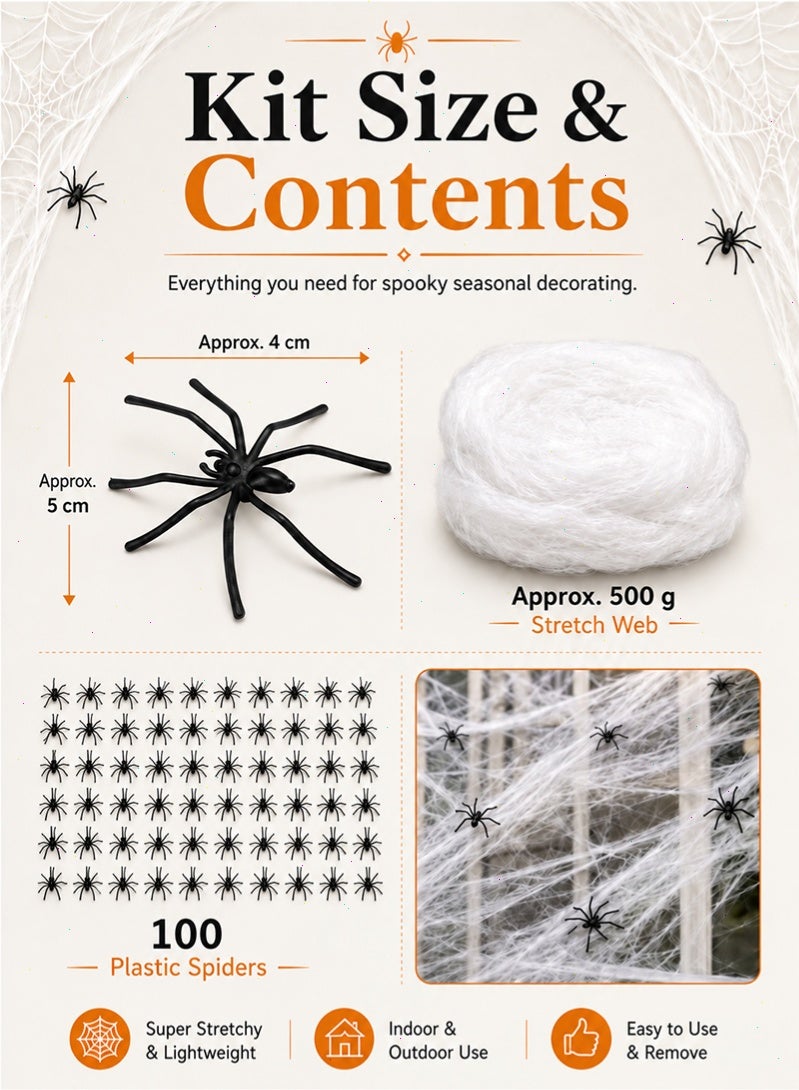 Topyich Spider Web Decorations, 1400 sq ft Stretchy Fake Cobweb with 100 Black Plastic Spiders, Festival Decor Set for Indoor Outdoor Home Yard Party - Image 2