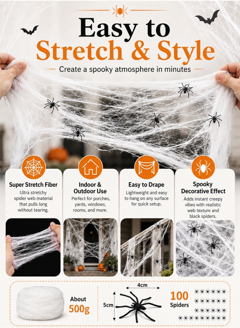 Topyich Spider Web Decorations, 1400 sq ft Stretchy Fake Cobweb with 100 Black Plastic Spiders, Festival Decor Set for Indoor Outdoor Home Yard Party - Image 3