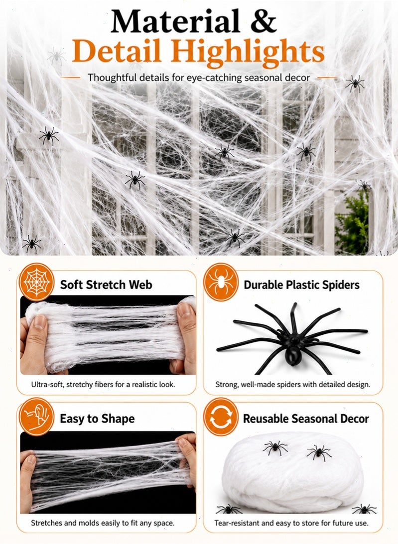 Topyich Spider Web Decorations, 1400 sq ft Stretchy Fake Cobweb with 100 Black Plastic Spiders, Festival Decor Set for Indoor Outdoor Home Yard Party - Image 4