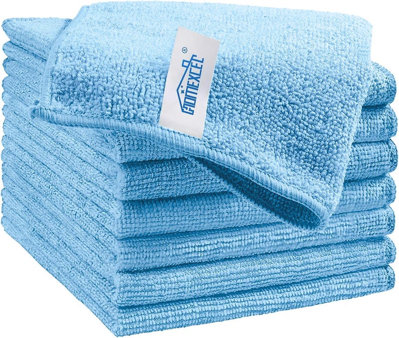 HOMEXCEL Blue Microfiber Cleaning Cloth, 8 Pack Cleaning Towels for Kitchen, Lint Free, Scratch-Free, Highly Absorbent, and Reusable Cleaning Rags for House, Window and Glass, Cars, 11.5 X11.5 inch - Image 1