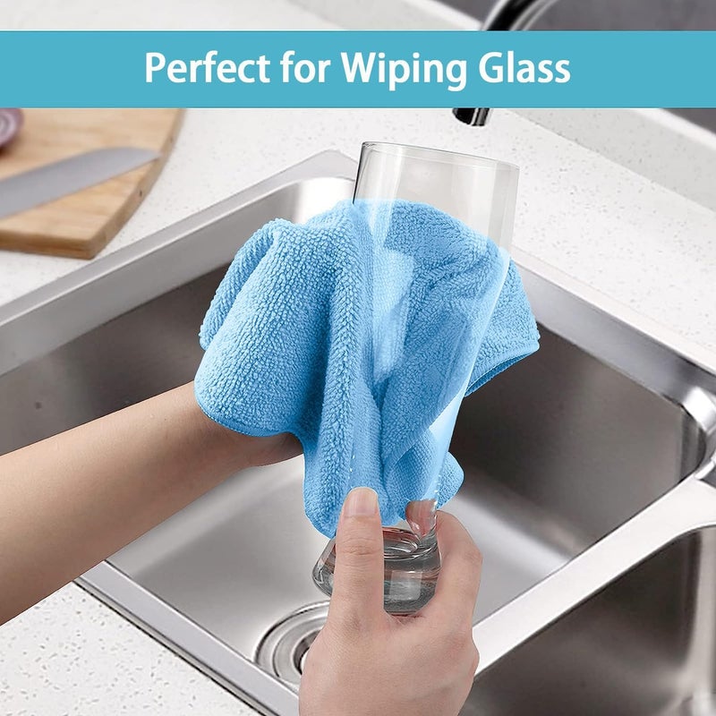 HOMEXCEL Blue Microfiber Cleaning Cloth, 8 Pack Cleaning Towels for Kitchen, Lint Free, Scratch-Free, Highly Absorbent, and Reusable Cleaning Rags for House, Window and Glass, Cars, 11.5 X11.5 inch - Image 5