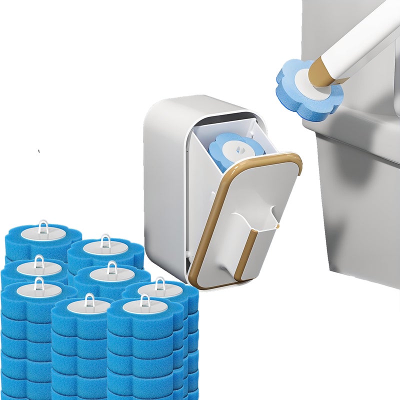 KIRIKIT Disposable Toilet Brush with 48 Refill Heads and Holder- Includes Storage Caddy&Toilet Bowl Wand, Wall-Mount Scrubbing Toilet Brush Bathroom Cleaning Kit (1 Wand+48 Refills) - Image 1