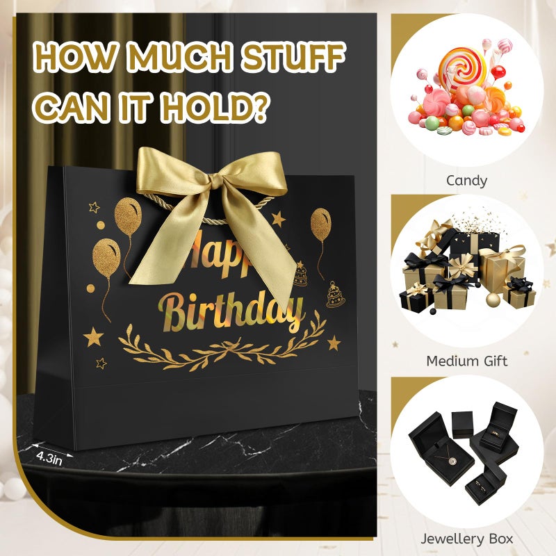 JMANNI Black Gold Happy Birthday Gift Bag with Card and Tissue Paper, 12.6"Ã—9.84"Ã—3.9" Elegant Present Bag for Men Women, Year Old Birthday Keepsake Party Supplies - Image 4
