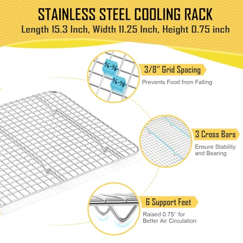 Joyfair 16 Inch Baking Sheet Pan with Cooling Rack Set, Joyfair Stainless Steel Toaster Oven Tray Pans with Grid Racks, Rectangular Bakeware for Cookie/Bacon, Heavy Duty & Rust-free, Dishwasher Safe - Image 3